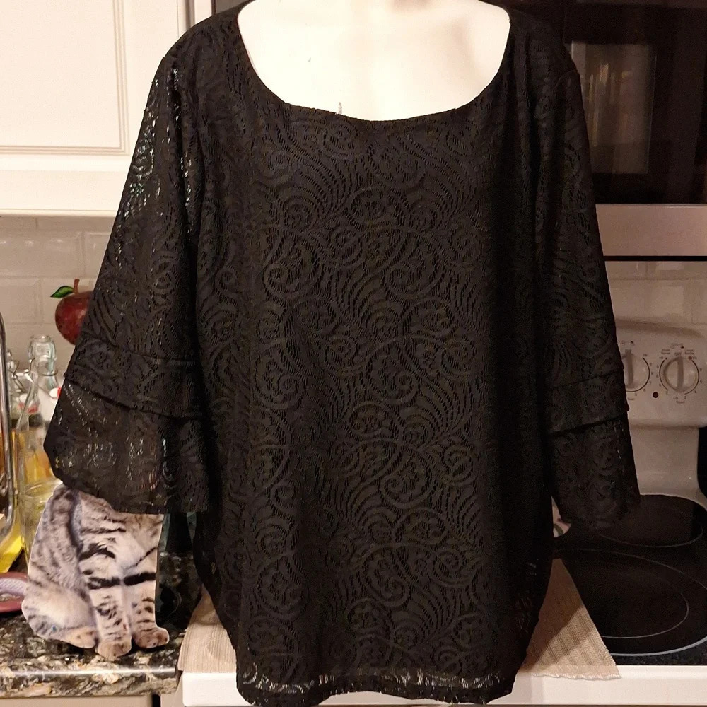 C womens Always Indigo solid black stretch lined plus size top 3X NWT